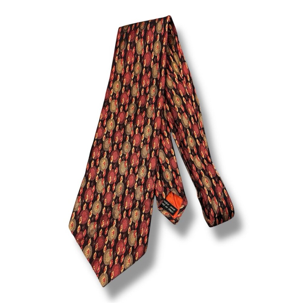 Vtg 60s 70s Mens Tie Travatta d’Este Retro Mod Orange Golden Jacquard Italy 54”